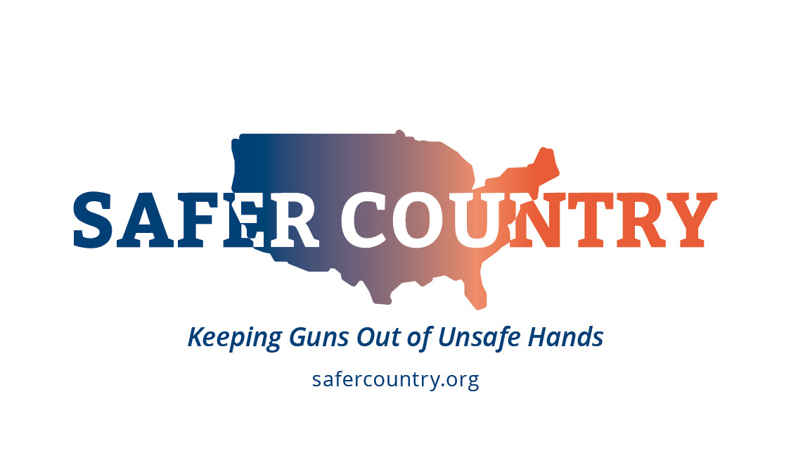 Safer Country logo with a blue-to-orange gradient United States map and the bold title 'SAFER COUNTRY' plus the slogan 'Keeping Guns Out of Unsafe Hands' and safercountry.org.
