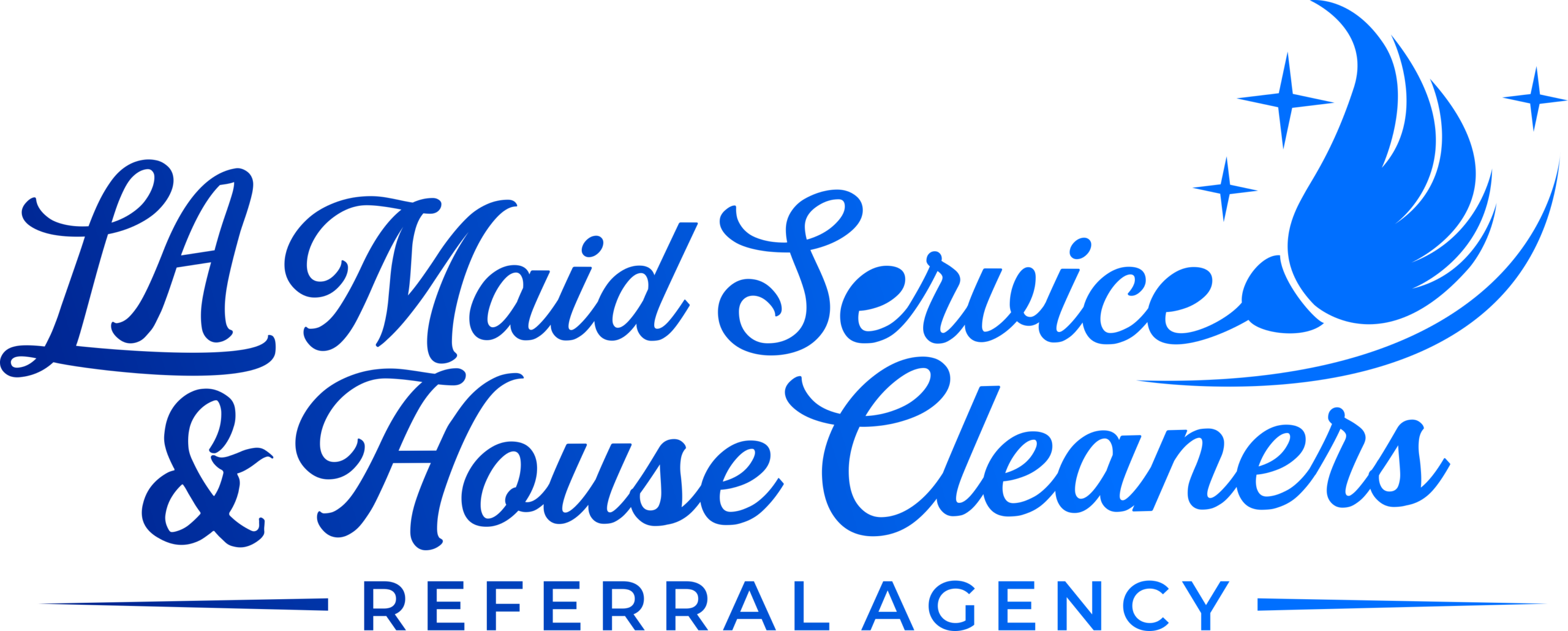 FindMyLocalCleaner - Alexandria Film Festival Logo for LA Maid Service & House Cleaners with blue script text, stars, and a sweeping swoosh in blue.